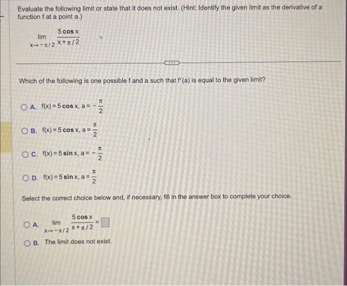 Solved Evaluate the following limit or state that it does | Chegg.com