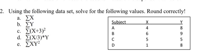 Solved 2. Using the following data set, solve for the | Chegg.com