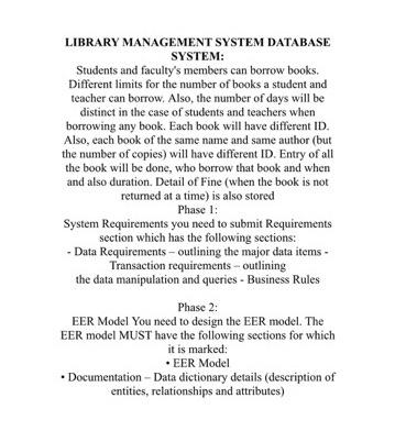 Solved LIBRARY MANAGEMENT SYSTEM DATABASE SYSTEM: Students | Chegg.com