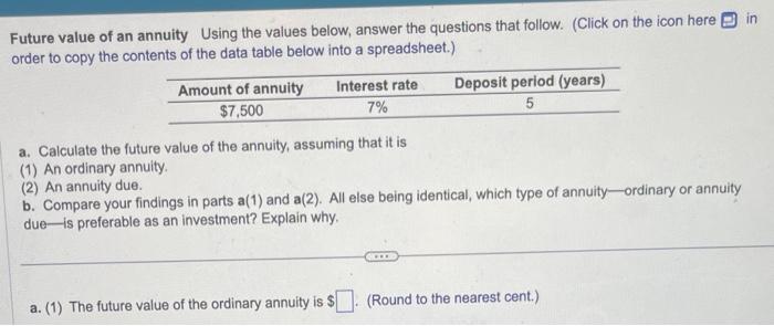 Solved Future Value Of An Annuity Using The Values Below, | Chegg.com