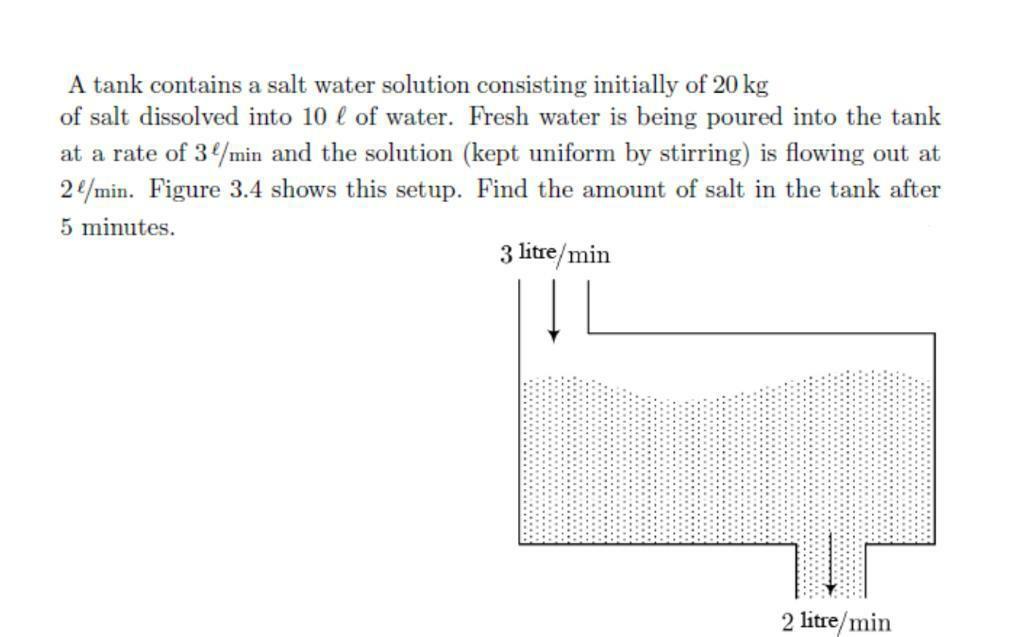 Solved A Tank Contains A Salt Water Solution Consisting Chegg