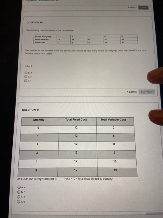 Solved 1 points QUESTION 10 The following question refers to | Chegg.com