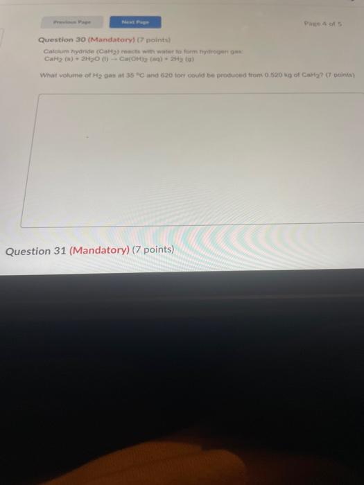 Solved Question 30 (Mandatory) (7 points) Question 31 | Chegg.com