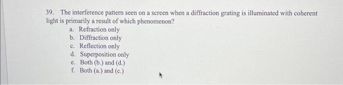 Solved 39. The interference pattern seen on a screen when a | Chegg.com