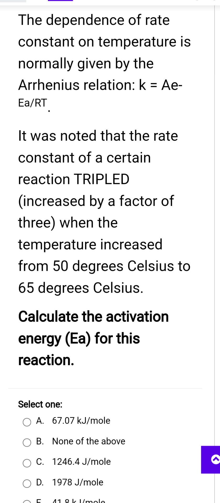 Solved The dependence of rate constant on temperature is | Chegg.com