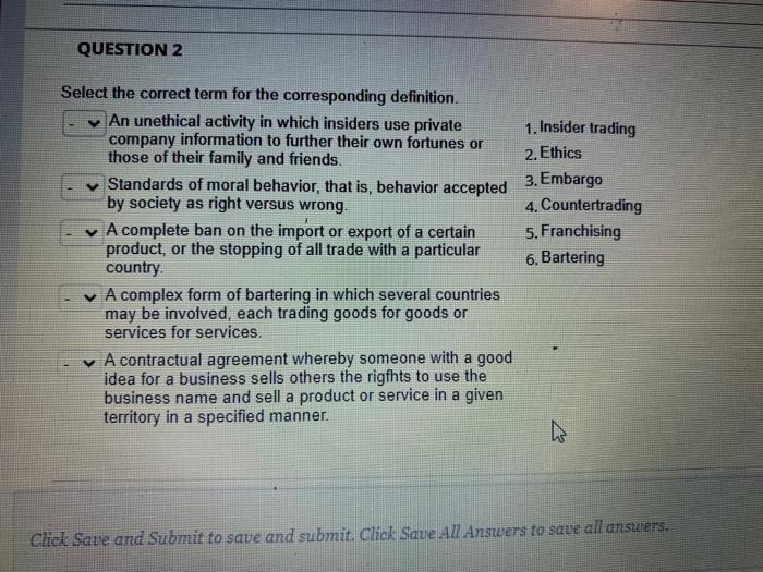 Solved Select the correct term for the corresponding | Chegg.com