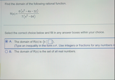 Solved Find the domain of the following rational | Chegg.com