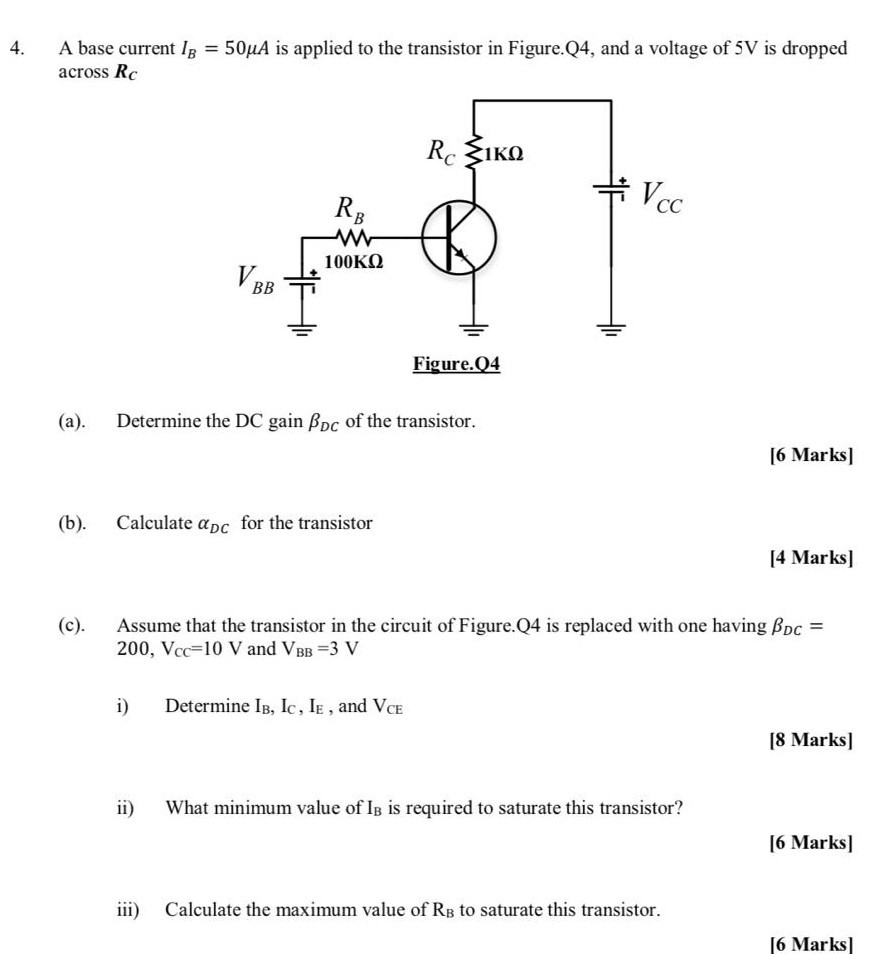 Solved 4 A Base Current Lg 50ua Is Applied To The Tran Chegg Com