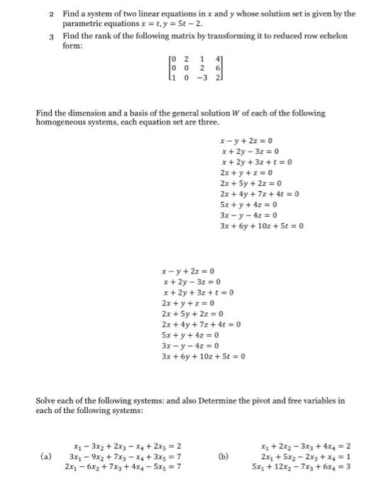 Solved 2 Find a system of two linear equations in x and y Chegg