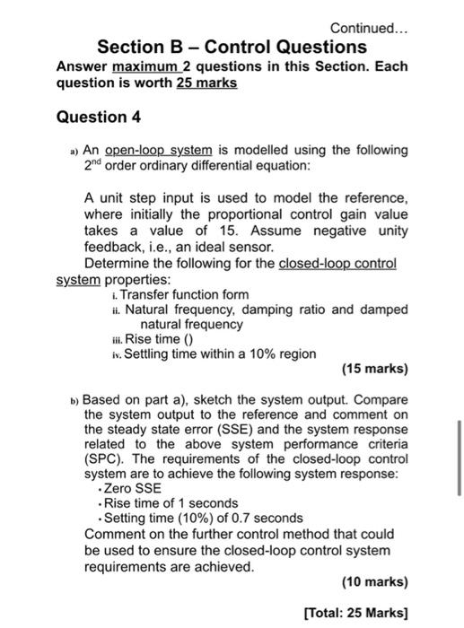 Continued... Section B - Control Questions Answer | Chegg.com