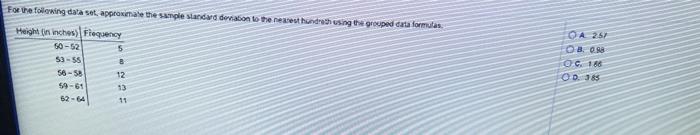 Solved For the following data set approximate the sample | Chegg.com