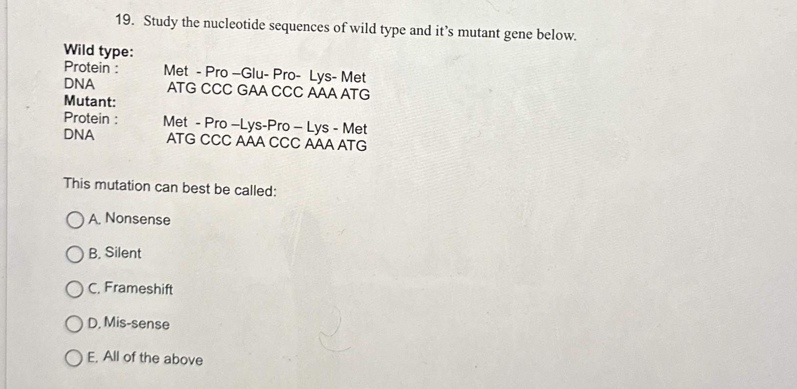 Solved Study the nucleotide sequences of wild type and it's | Chegg.com