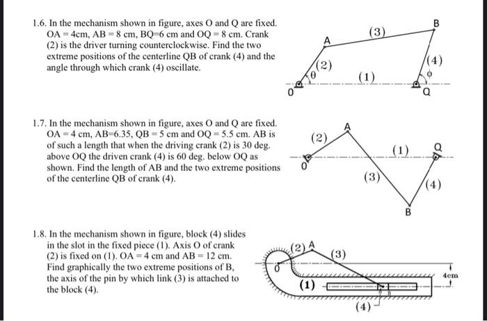 1.6. In the mechanism shown in figure, axes O and Q