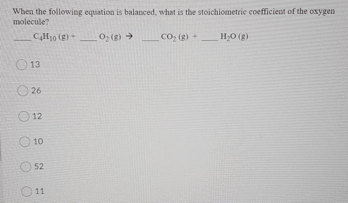 Solved When the following equation is balanced, what is the | Chegg.com
