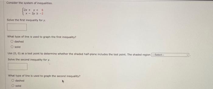 Solved Consider the system of inequalities. {2x+y