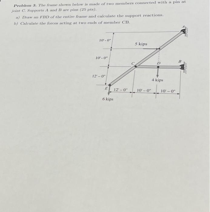 Solved Problem 3. The frame shown below is made of two | Chegg.com