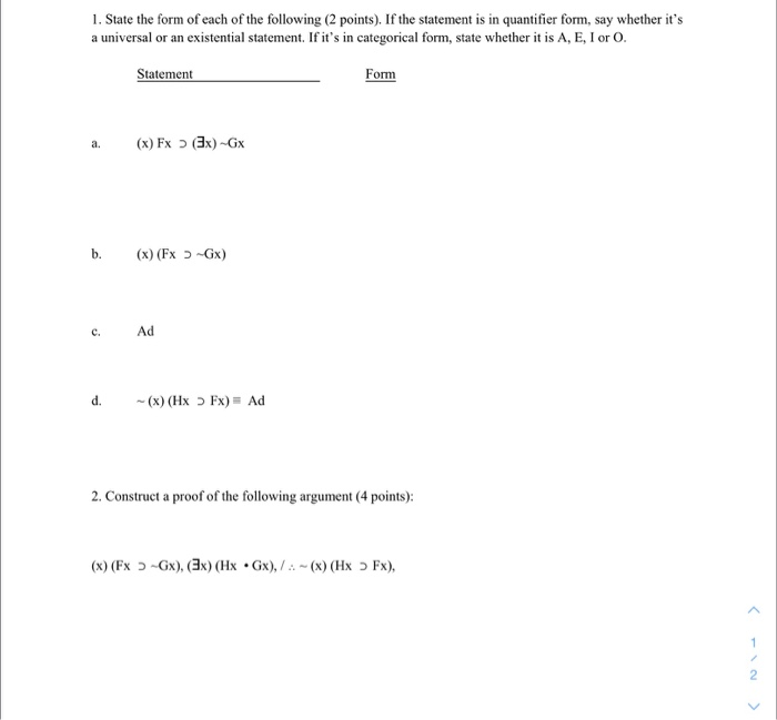 Point Form Statements Solved 1. State the form of each of the following (2 | Chegg.com