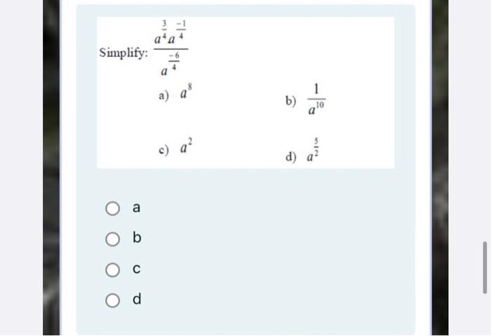 Solved A'a Simplify: 1 A) A B) 10 C) A? D) Fun A B D | Chegg.com