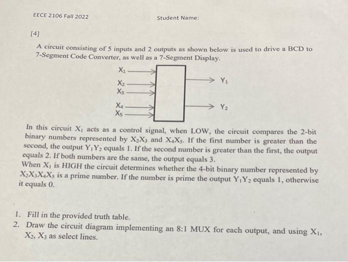 Solved A circuit consisting of 5 inputs and 2 outputs as | Chegg.com