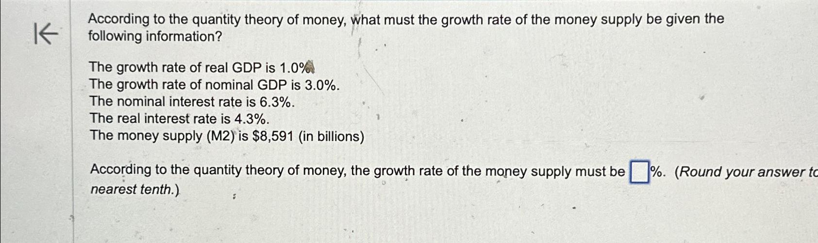 Solved According to the quantity theory of money, what must | Chegg.com