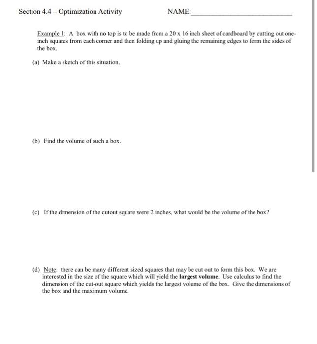 Solved Section 4.4 - Optimization Activity NAME: Example 1: | Chegg.com