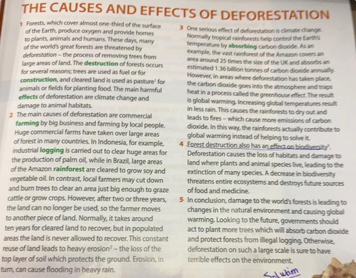 Solved THE CAUSES AND EFFECTS OF DEFORESTATION 1 Forests
