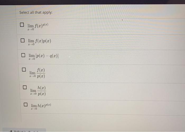 Solved Select all that apply: lim f(x)o(a) I 0 olim f(x)p(3) | Chegg.com