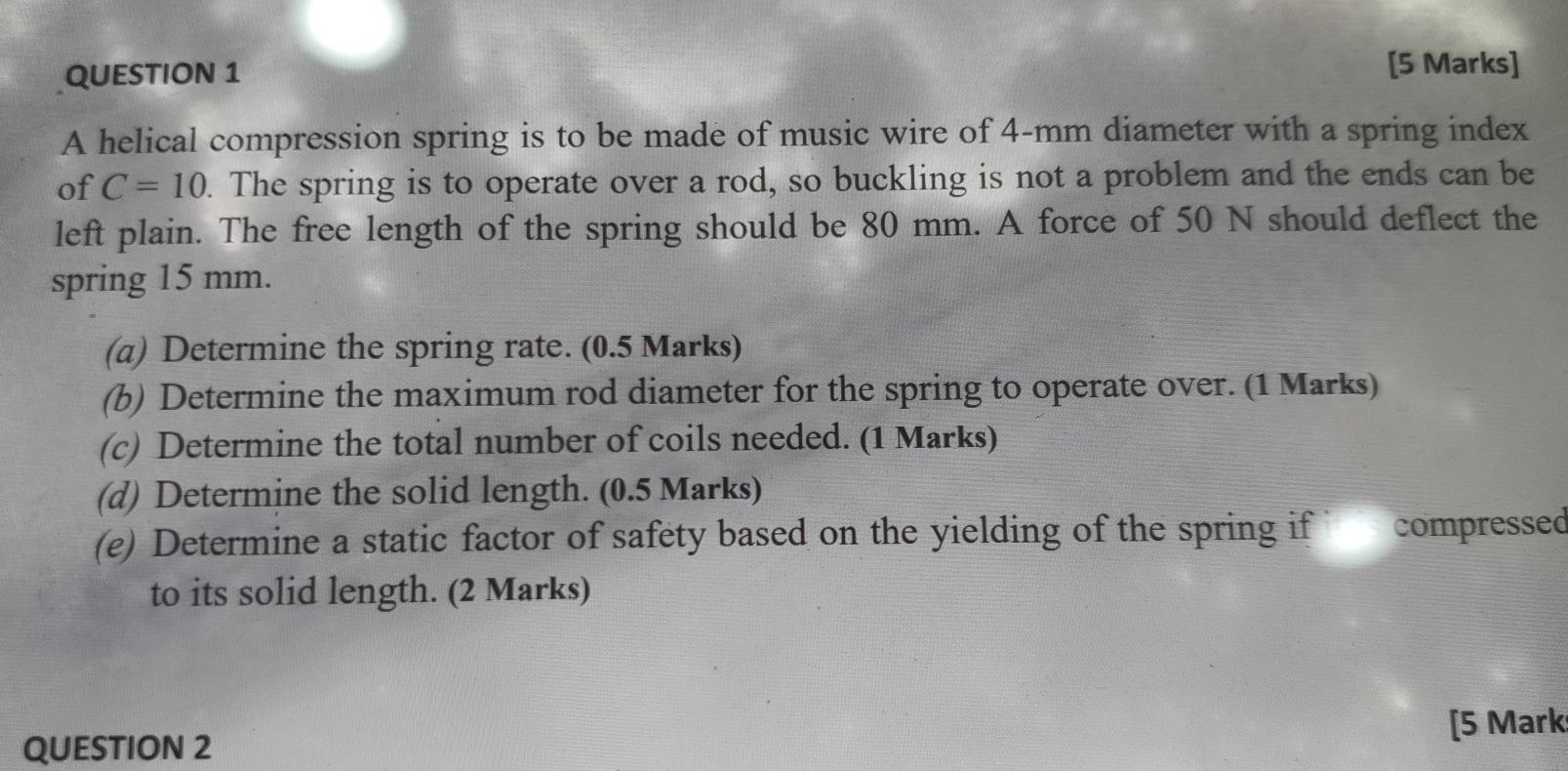 Solved QUESTION 1 [5 Marks] A helical compression spring is | Chegg.com