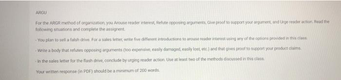 Solved ARGU For the ARGR method of organization, you Arouse | Chegg.com