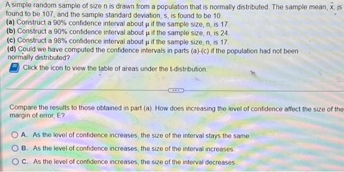 Solved A simple random sample of size n is drawn from a | Chegg.com