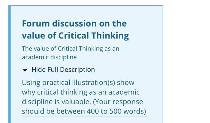 the value of critical thinking as an academic discipline