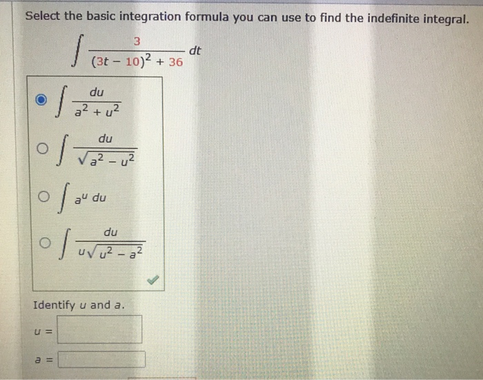 Solved Select the basic integration formula you can use to | Chegg.com