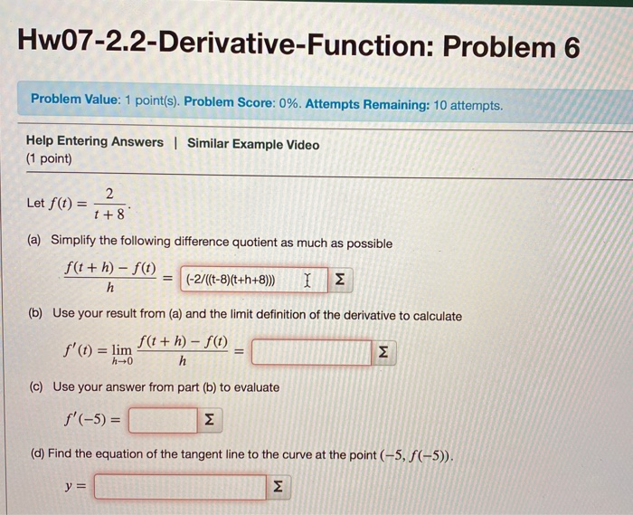 Solved Hw07-2.2-Derivative-Function: Problem 6 Problem | Chegg.com