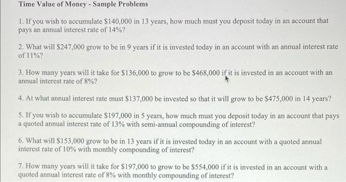 Solved Time Value of Money - Sample Problems 1. If you wish | Chegg.com