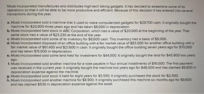 Solved Moab Incorporated manufactures and distributes | Chegg.com