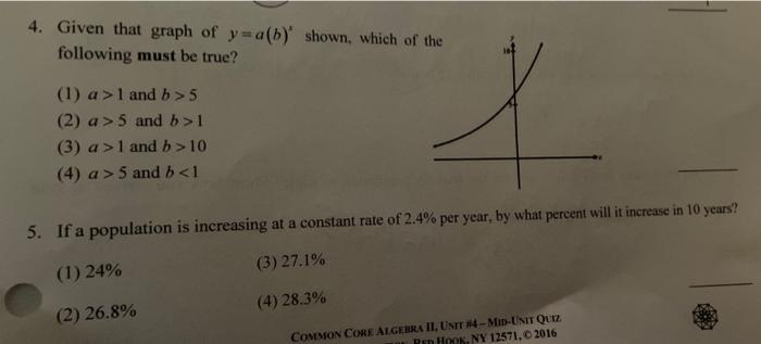 Solved 4. Given That Graph Of Y=2(b) Shown, Which Of The | Chegg.com