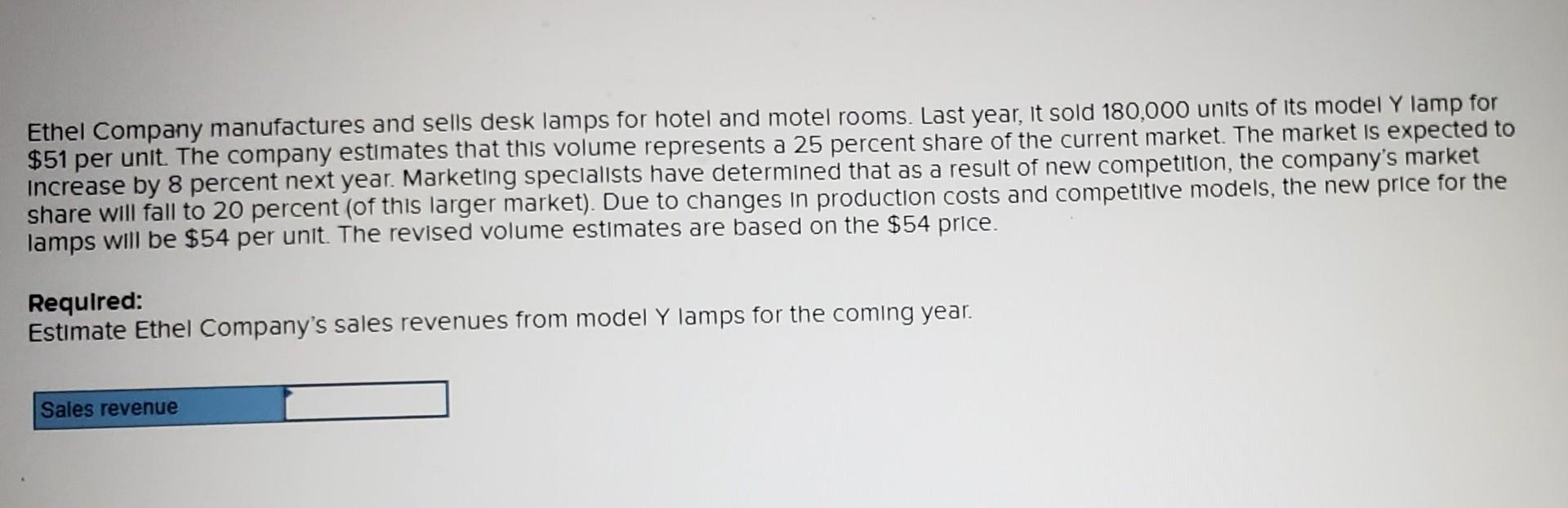 Solved Ethel Company manufactures and sells desk lamps for