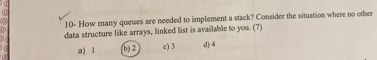 Solved 10- ﻿How many queues are needed to implement a stack? | Chegg.com