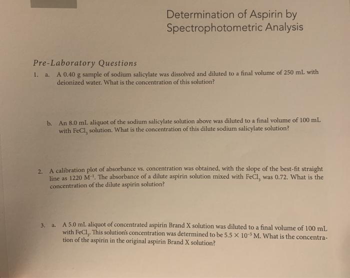 Solved Determination of Aspirin by Spectrophotometric