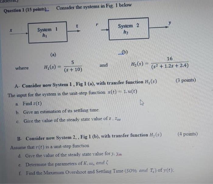 Solved Question 1 (15 points) Consider the systems in Fig. 1 | Chegg.com