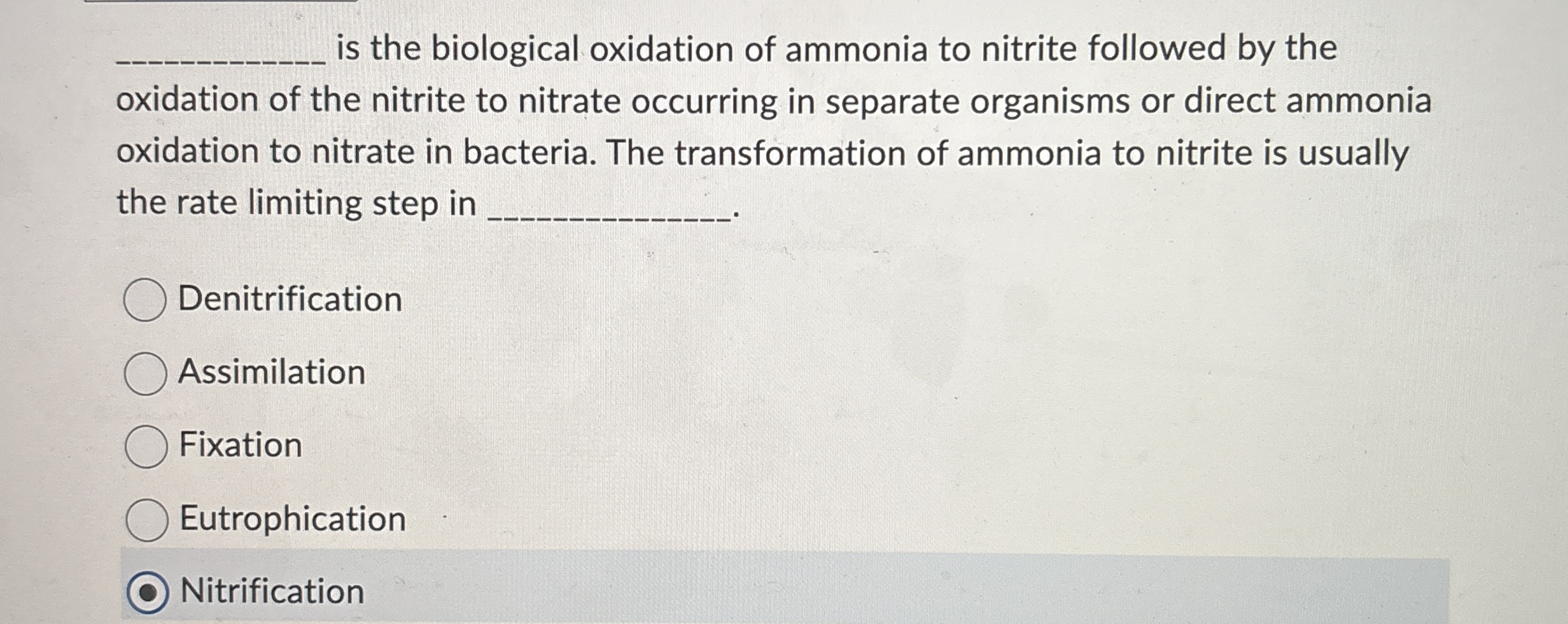 Solved is the biological oxidation of ammonia to nitrite | Chegg.com