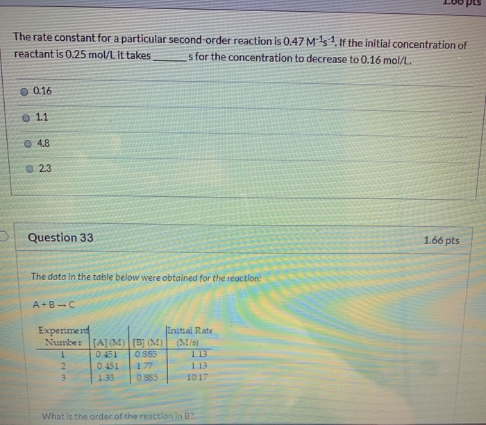 Solved 1.00 pts The rate constant for a particular | Chegg.com