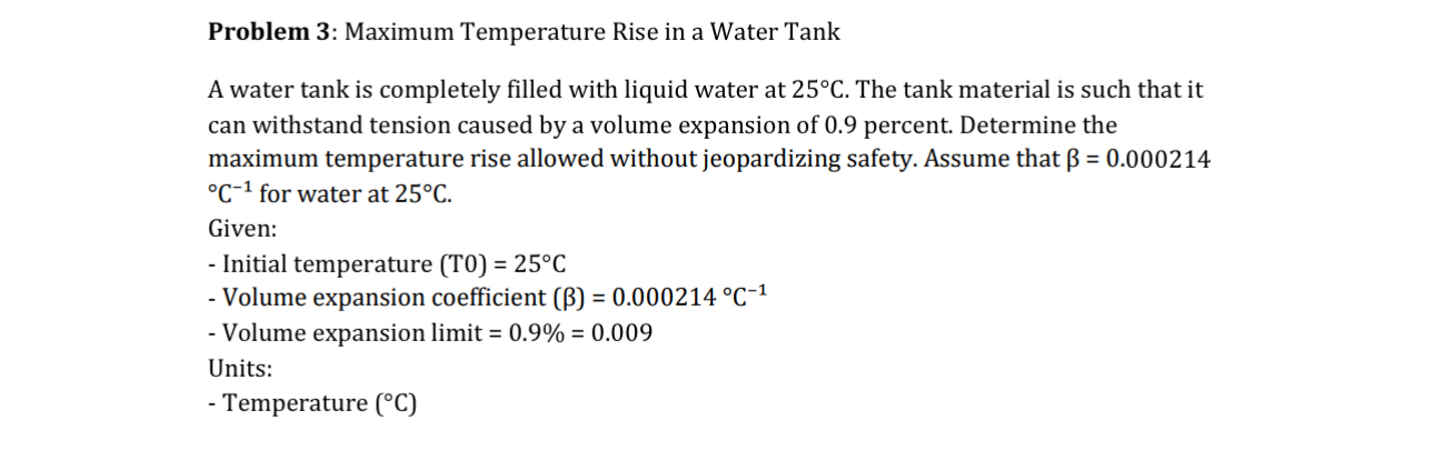 Solved Problem 3: Maximum Temperature Rise in a Water TankA | Chegg.com