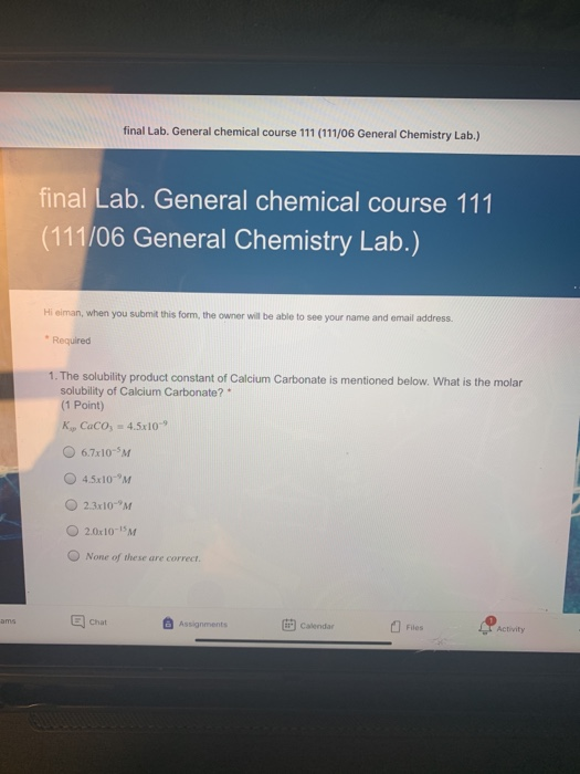 Solved final Lab. General chemical course 111 (111/06