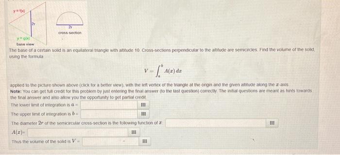 Solved The base of a certain solid is an equitateral trangle | Chegg.com