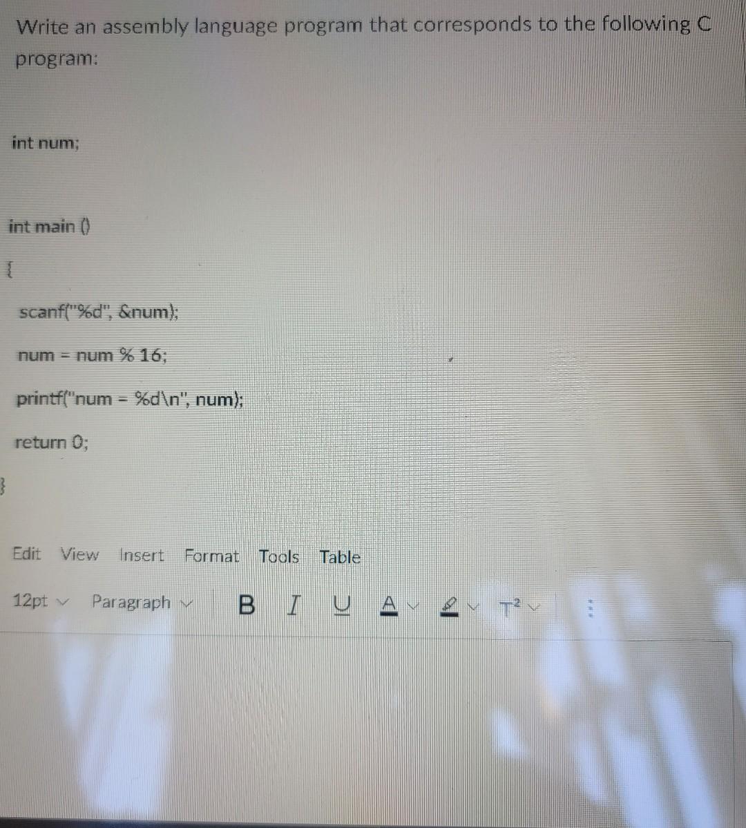 Solved Write an assembly language program that corresponds | Chegg.com