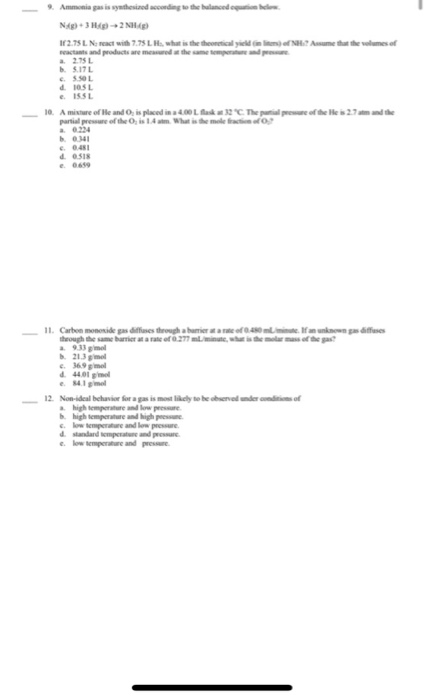 Solved 9. Ammonia gas is synthesized according to the | Chegg.com