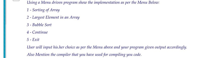 Solved Using a Menu driven program show the implementation | Chegg.com