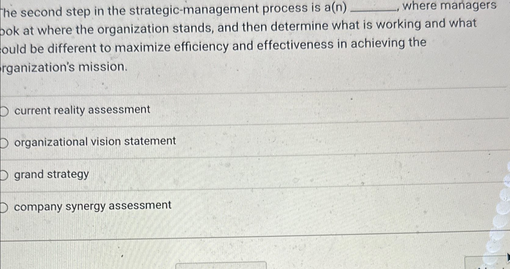 Solved he second step in the strategic-management process is | Chegg.com