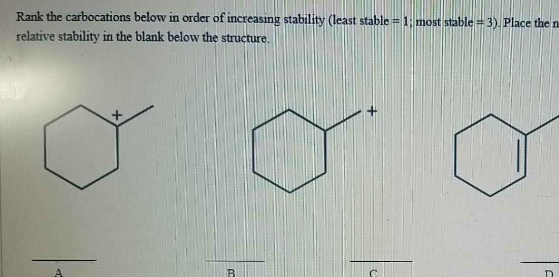 Solved Rank the carbocations below in order of increasing | Chegg.com